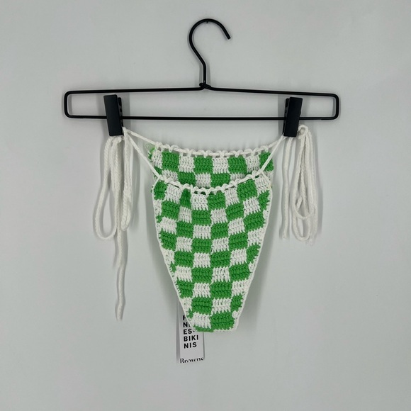 Frankie’s Bikini x Browns Crochet High Cut Side Tie Bikini Bottoms Jade Checker - Picture 6 of 6